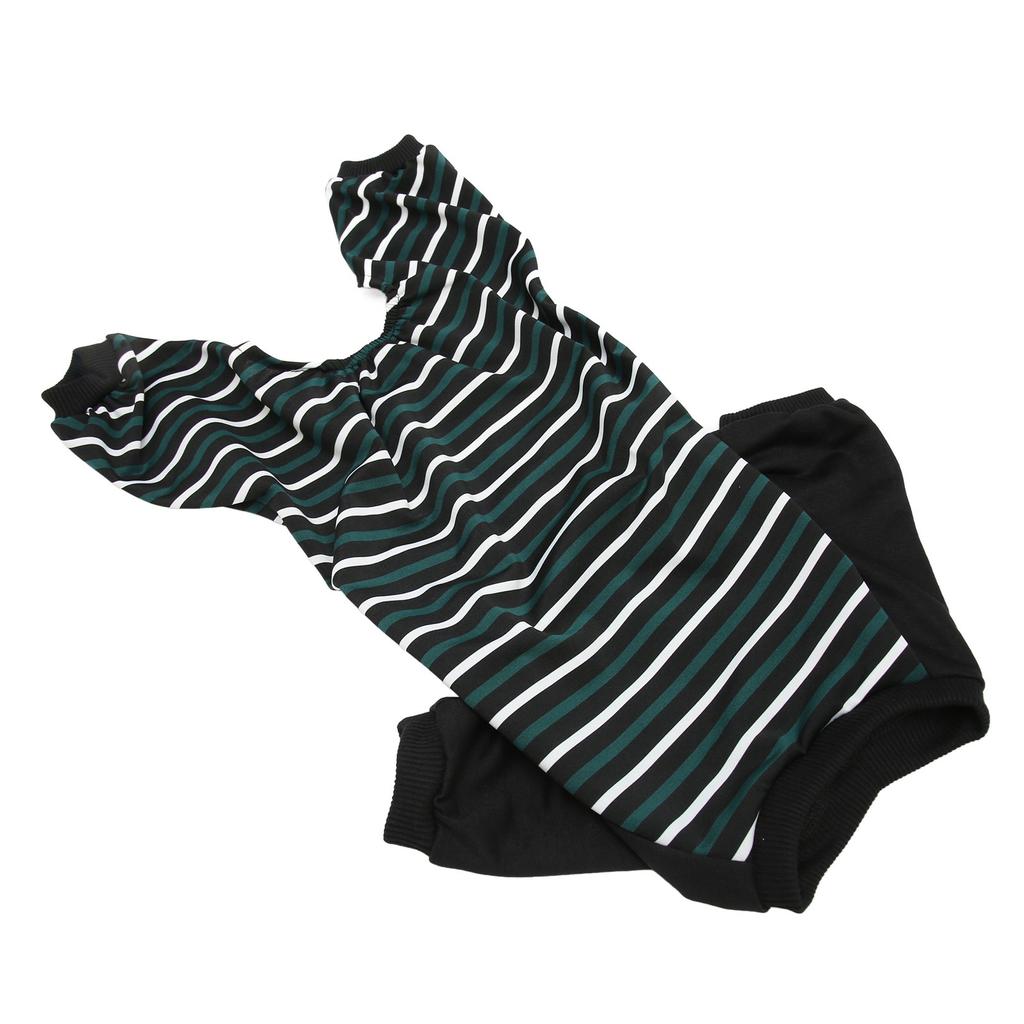 Striped Dog Pajamas Soft Stretchy Fashionable 4 Legged Puppy Pajamas for Cats Dogs Green and White