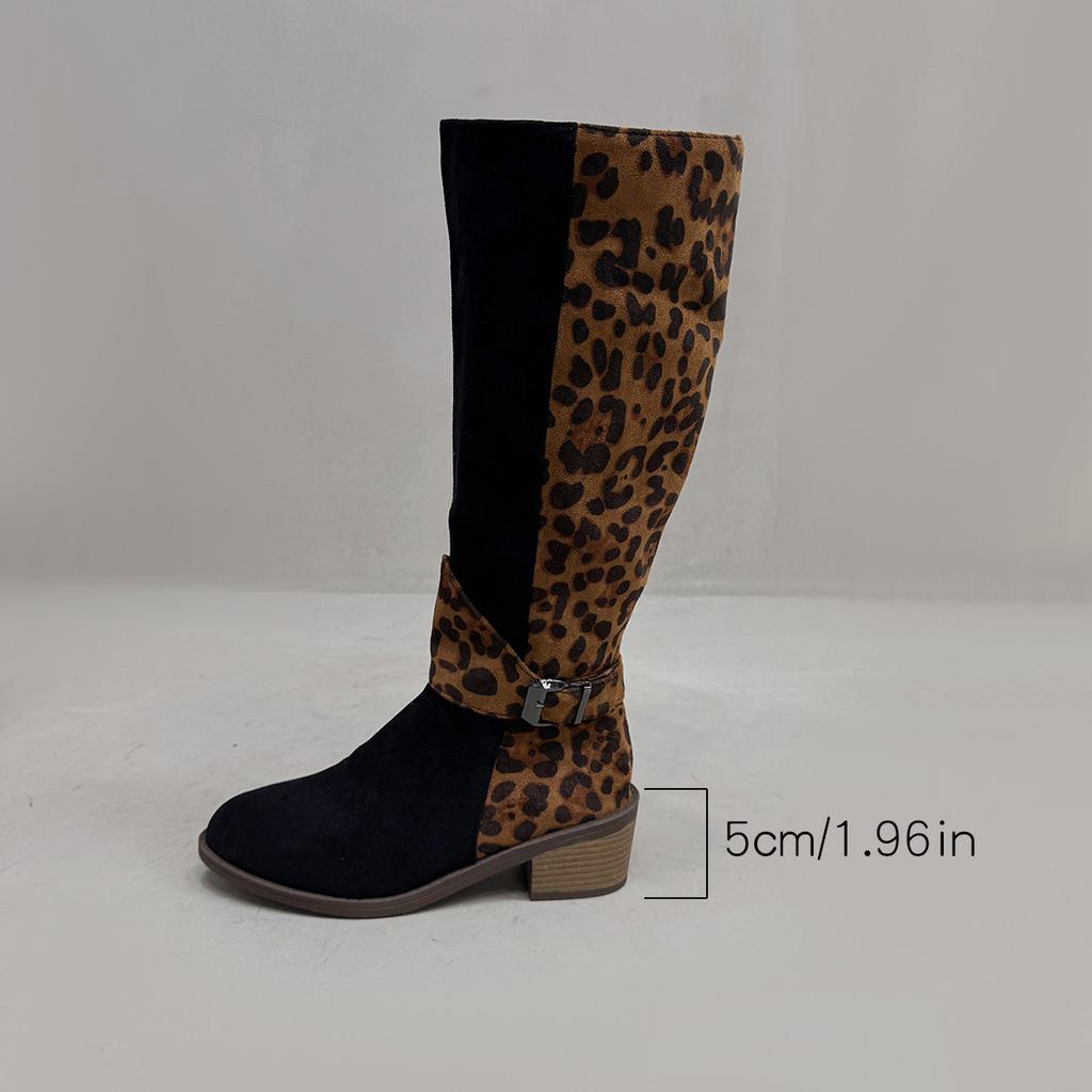 Brown Leopard High Boots Women Boots Platform Shoes for Women Autumn Winter Sexy Mid-calf Cowboy Riding Boots Botas Mujer 2026