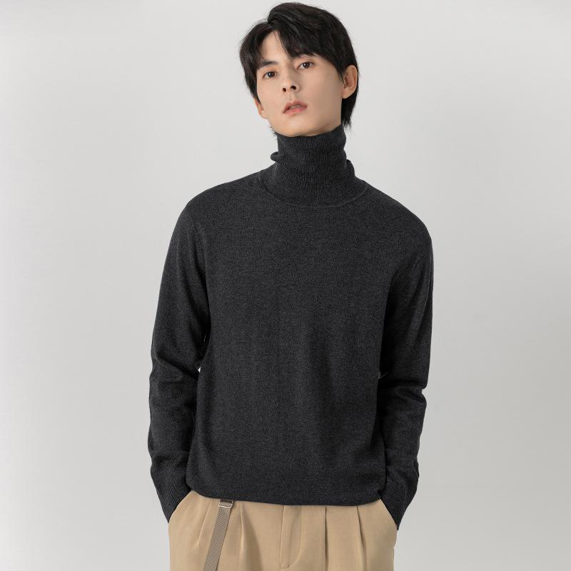 Autumn and Winter Men's Turtleneck Bottom Sweater Solid Color 100% Wool Sweater Thickened Warm Knitted Thread