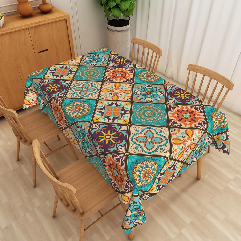 1pc Farmhouse Kitchen Dining Table Decor Bohemian Patchwork Mandala Tablecloth Waterproof Table Cloth Holiday Party Wedding