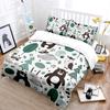 3Pcs Cartoon Animals With Forest Elements Pattern Duvet Cover Set Digital Print Colorful Polyester Bedding With Zipper Closur