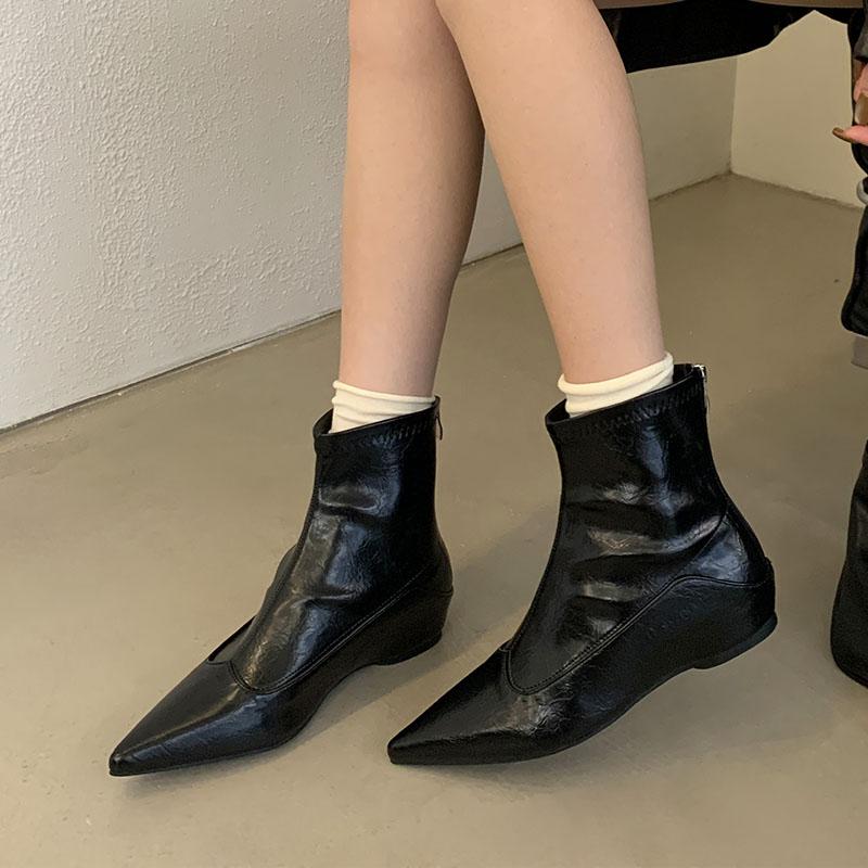 Fashion Fashion Shoes With Height Increasing Women Ankle Modern Boots Pointed Toe Ladies Stretch Short Boots Female Zippers Shoes Lady