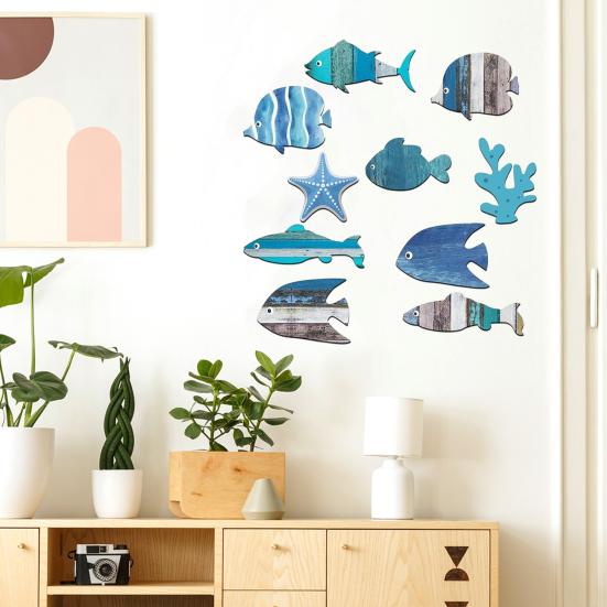10 Pcs Summer Coastal Fish Wall Decor Vintage Farmhouse Ocean Fish Wall Art Nautical Beach Theme Hanging Decoration