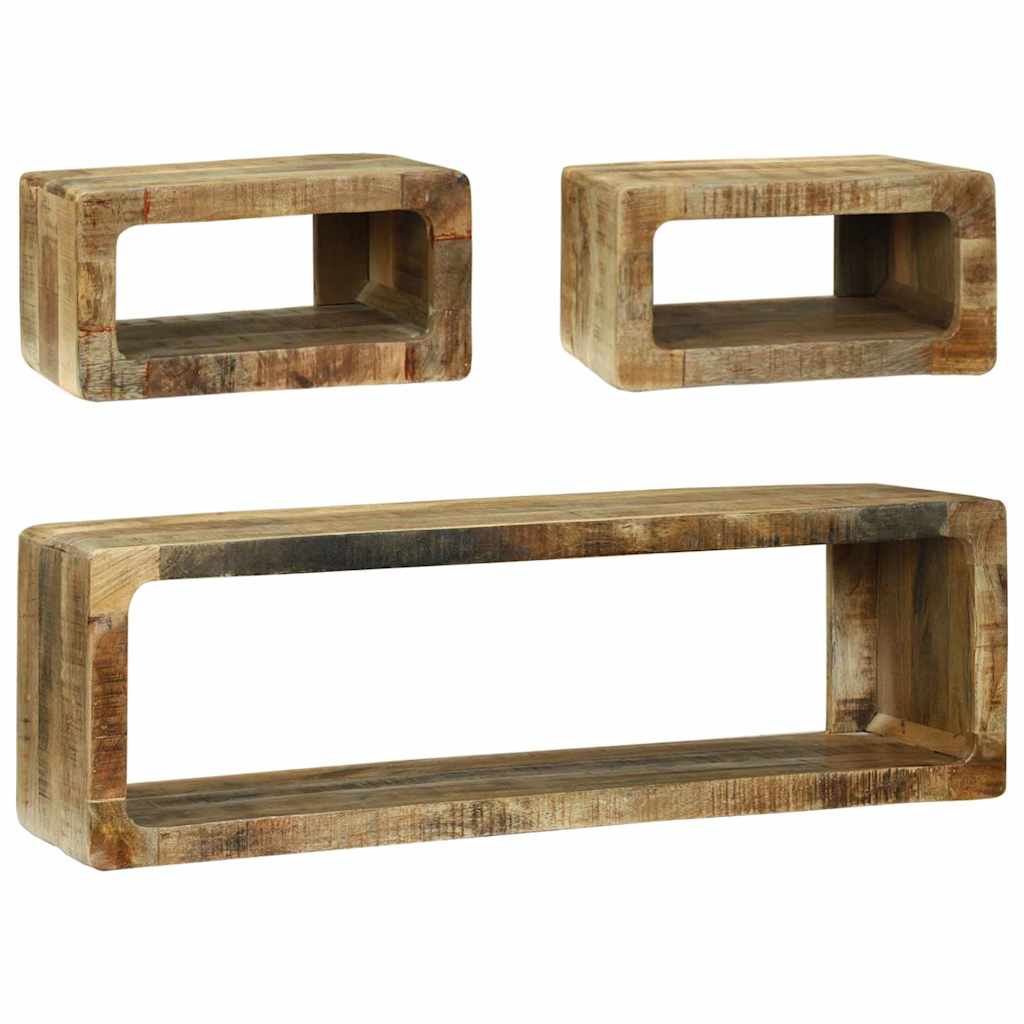 TV Cabinet Set with Shelf 3 Pcs Brown Solid Mango Wood