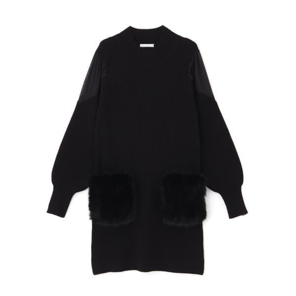 Jill by Jill Stuart Casual Dress, Faux Fur Pocket Knit Dress, Web-Exclusive Color: Black, Beige