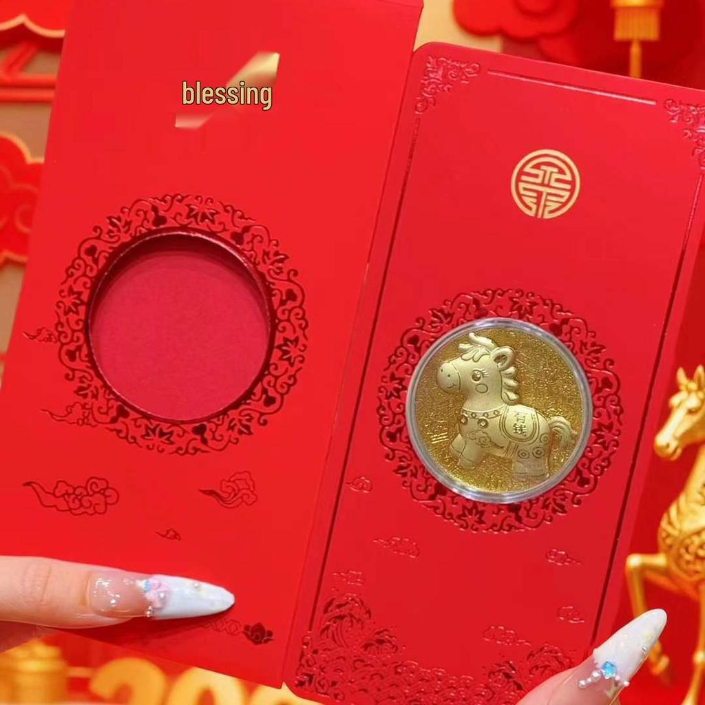 Year of the Horse Gold Coin: Good Luck & Prosperity New Year Gift with Red Envelope