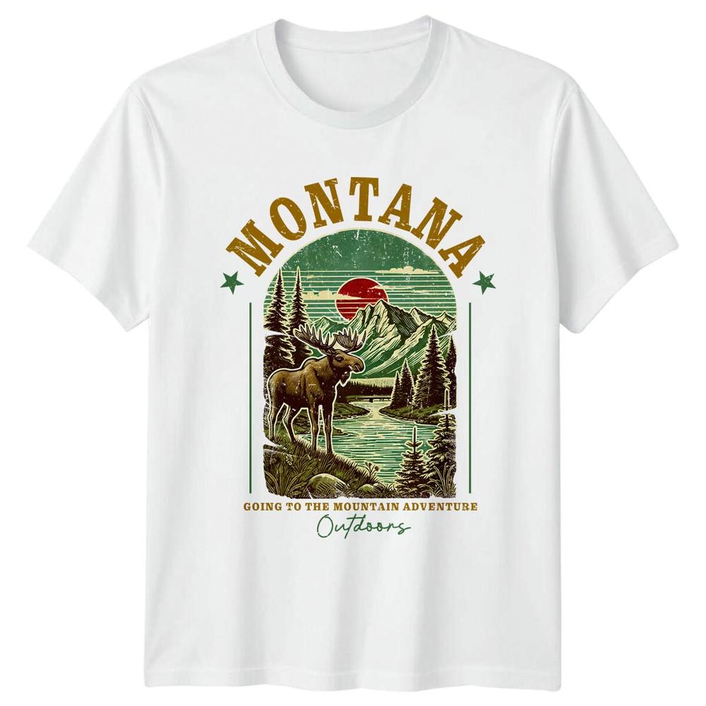 

MONTANA Приключенческая футболка Moose Mountain для мужчин и женщин, графический топ 4XL