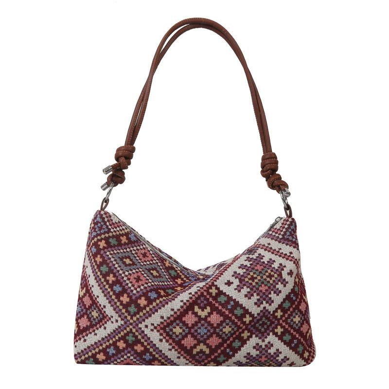 Stylish Ethnic Women s Bag Trendy Cotton Linen Small Square Handbag красный