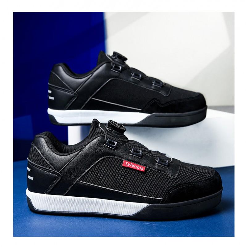Mens Mountain Bike Cycling Shoes Flat Sole Stiff Rubber Outsole Breathable MTB Clipless Pedal