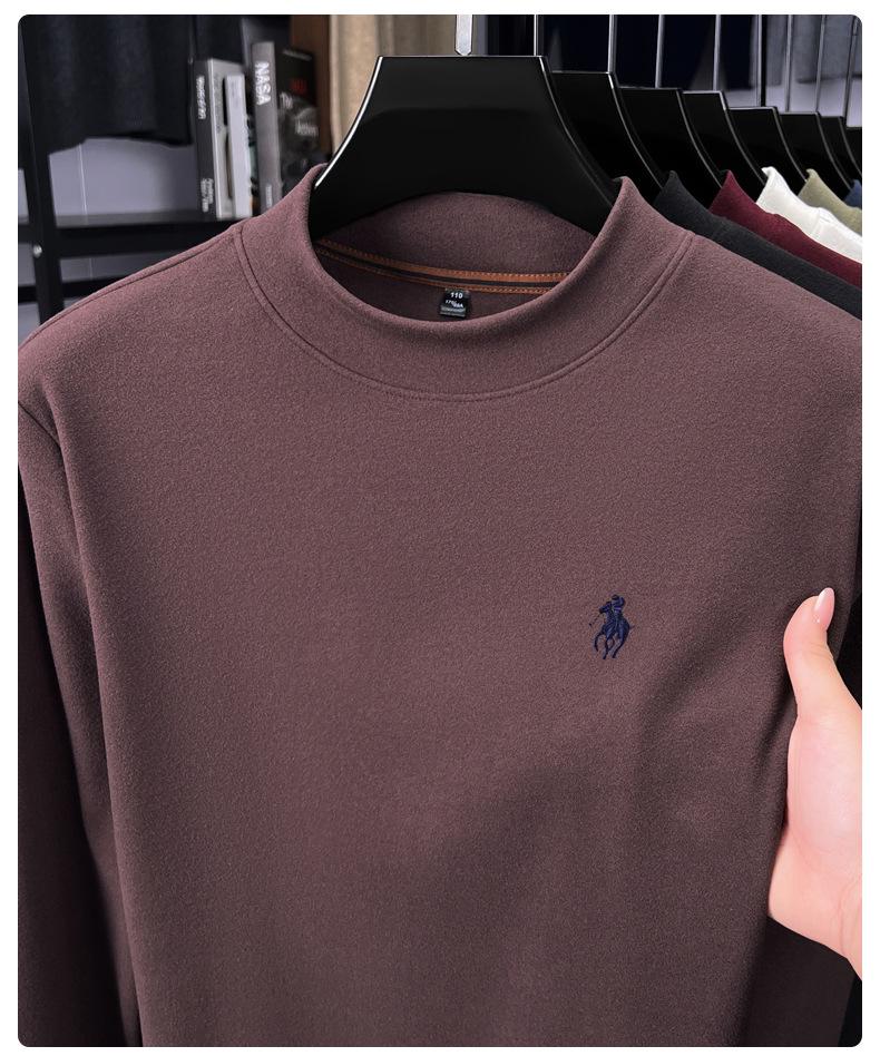 Men's Winter Fleece Hoodie Casual High-End Round Neck T-Shirt 2025 Thick Base Layer