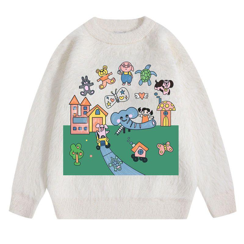 51 Hip-Hop American Style Soft and Lazy Thickened Couple Sweater for Men, Winter Trendy Brand Printed Versatile Loose Knit Sweater