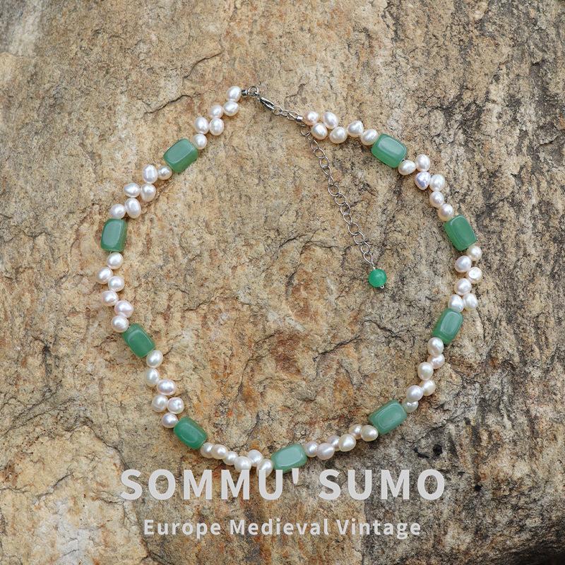 

Langmu natural wheat head pearl aventurine jade spring and summer personalized beaded handmade new Chinese necklace