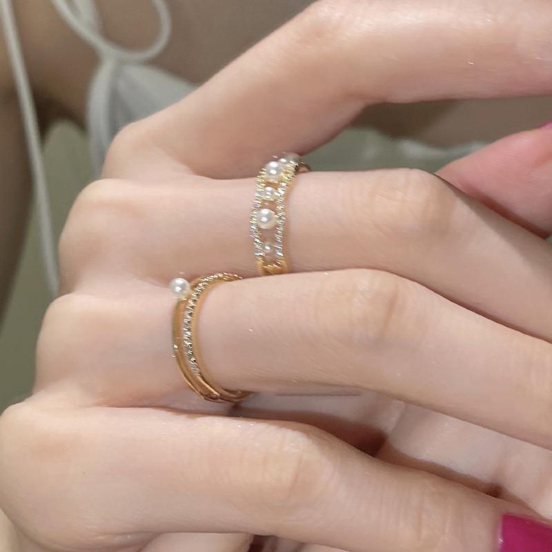 Fashionable Ins Style Double Layer Pearl And Rhinestone Ring For Women In Unique Design
