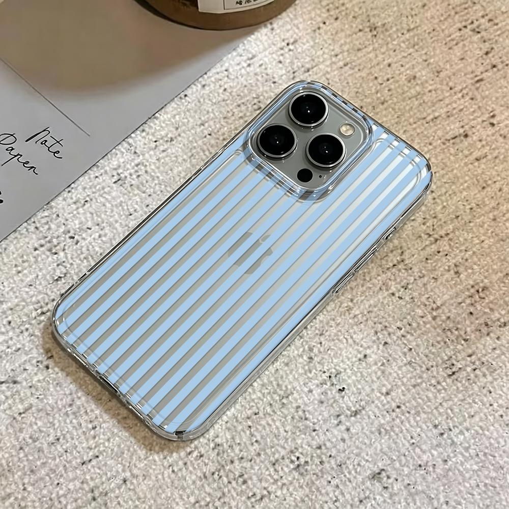 Blue Vertical Stripe Phone Case For Iphone 11 Pro Max 17 Air 16 15 14 Pro 13 12 11 15 Plus Transparent Silicone Soft Cover