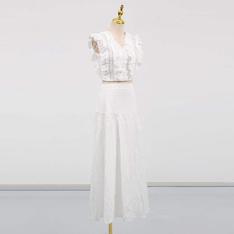 Holiday Style Beach Dress Suit Collar Sleeveless Fungus Rimmed Top + High-waist Skirt