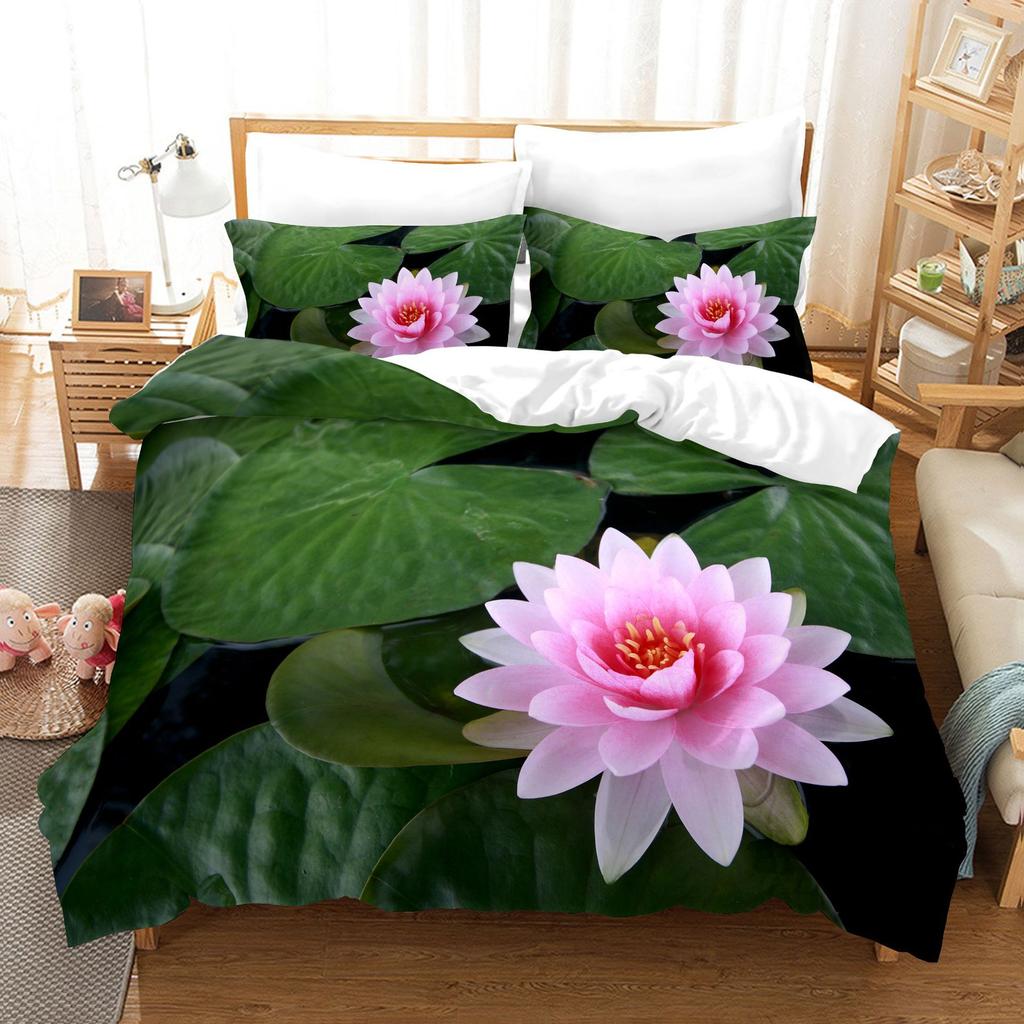 3pcs Bedding Set Beautiful Flowers Print Duvet Cover Set Single Double King Size Bed Set for Adult Home Bedroom with Pillow Case