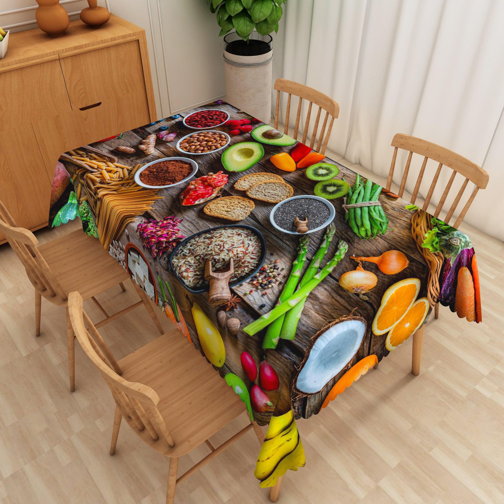 Fruit Voedsel Groente Print Tafelkleed Granen Specerijen Patroon Decoratief Keuken voor Boerderij Feest Restaurant Picknick Tafelkleed 138x274cm