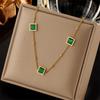 Gold Plated Emerald Square Y-Drop Lariat Necklace, Dainty Adjustable Bead Chain for Women, Elegant Daily Jewelry