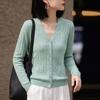 Korean Style Bamboo Texture V-neck Cardigan - Women's Versatile Long Sleeve Casual Jacket