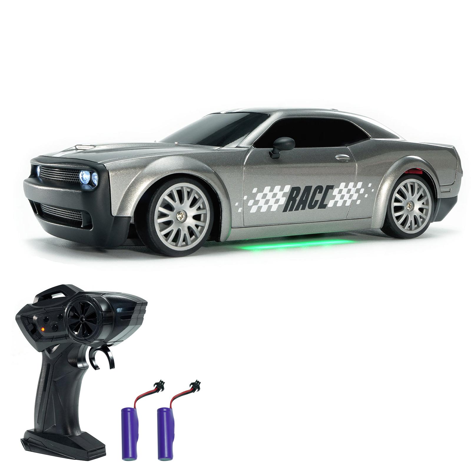 Auto da drift telecomandata, 1:20 4WD Auto giocattolo elettrica 2.4G Veicolo da corsa ricaricabile con luci 3 2 Battery argento