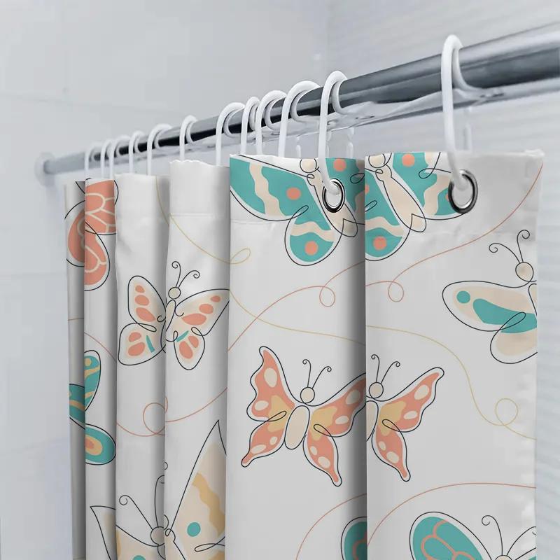 Decorative Shower Curtain Featuring Butterflies Flowers Waterproof Fabric For Bathroom Decorations