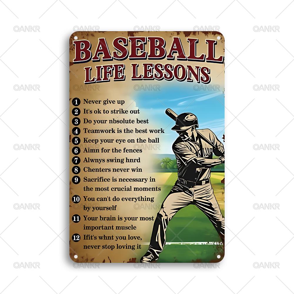 

Vintage Metal Tin Sign Retro Baseball Life Lessons Art Poster Metal Signs for Man Cave Garden Home Wall Decor Plaque 20x30cm（7.8x11.8inch）