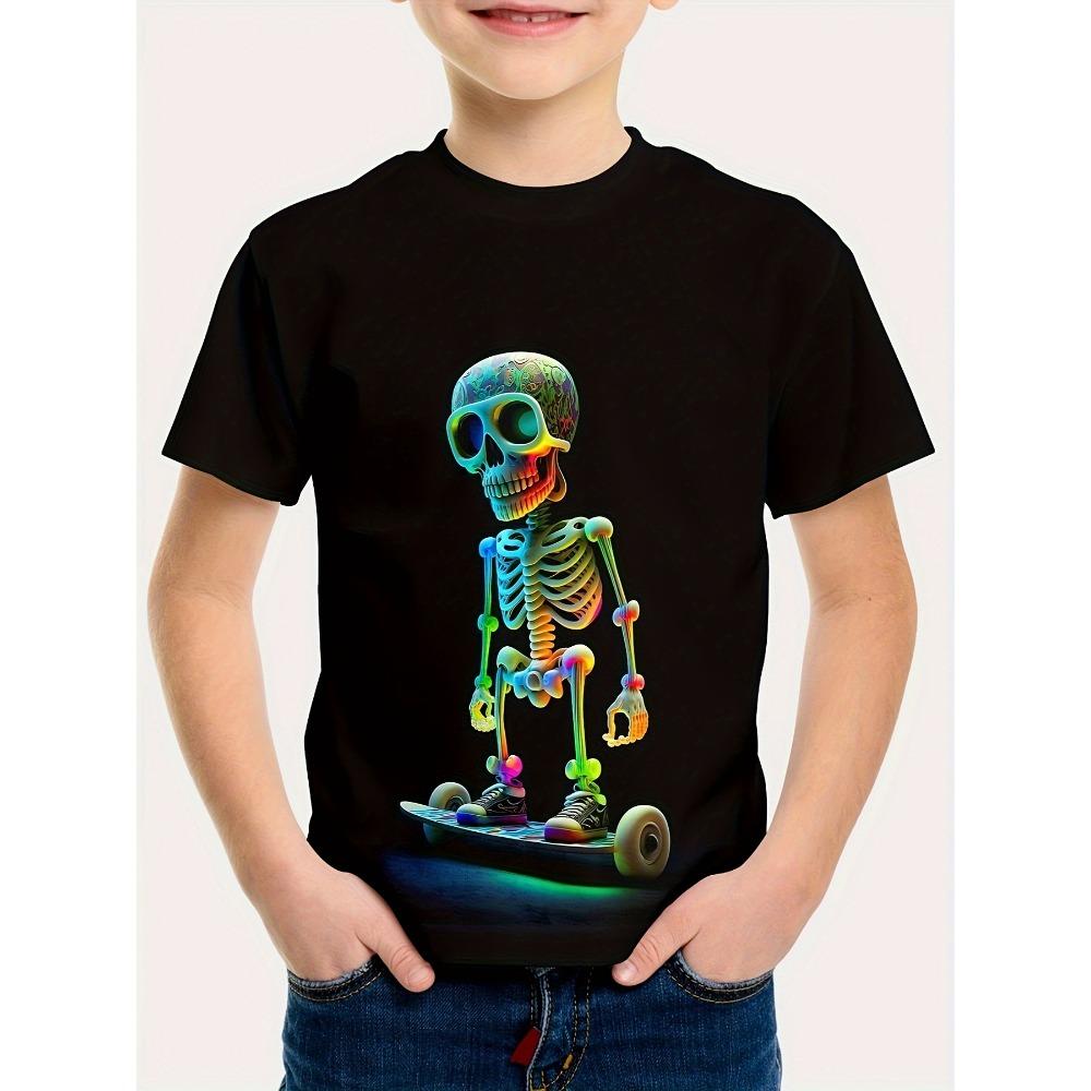 Abbigliamento per Bambini T-shirt da Ragazzo Manica Corta Stampa Teschio 3D Abbigliamento Estivo per Bambini Streetwear Creativo alla Moda Girocollo Abbigliamento per Ragazze