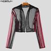 INCERUN Sexy Men Stitching Perspective Long-sleeved Mesh T-shirt Tops
