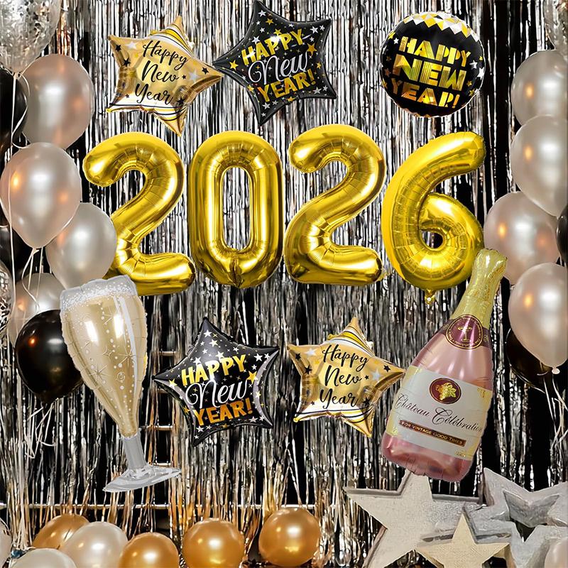 Zestaw 6/7/11 szt. balonów foliowych na Nowy Rok Złote balony z cyframi Duży balon w kształcie butelki wina Dekoracja na imprezę Sylwestrową
