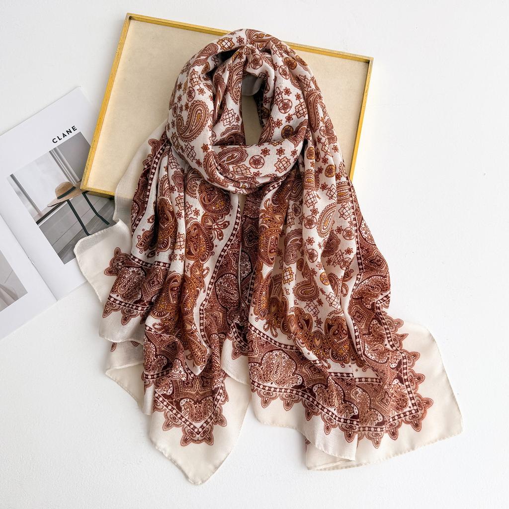 Cross Border New Cotton Linen Scarf Women's Autumn Winter Style Thin Cashew Print Angola Red Shawl Decorative Headscarf