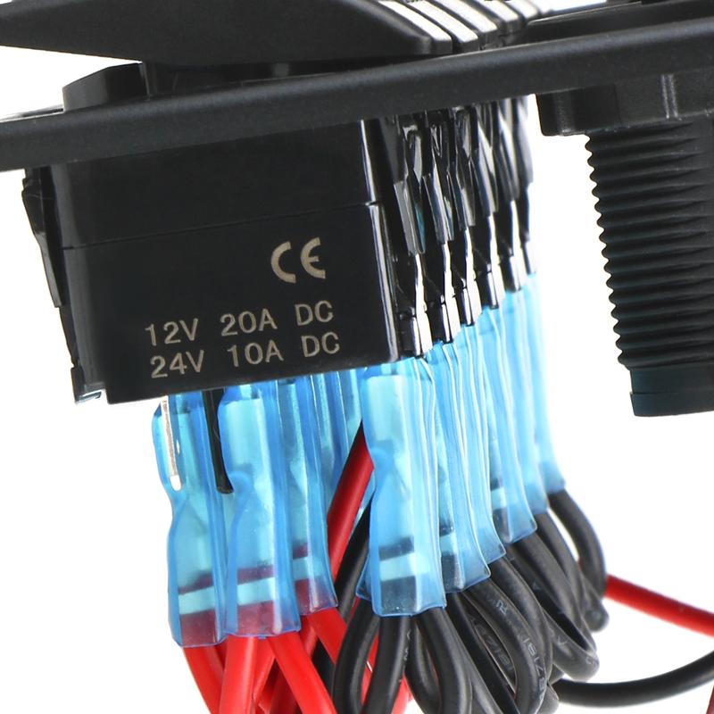 4.2A Dual USB Slot Socket 6 Gang Rocker Switch Panel Digital Voltage Display for Marine Boat Car Rv Vehicles Truck Yacht