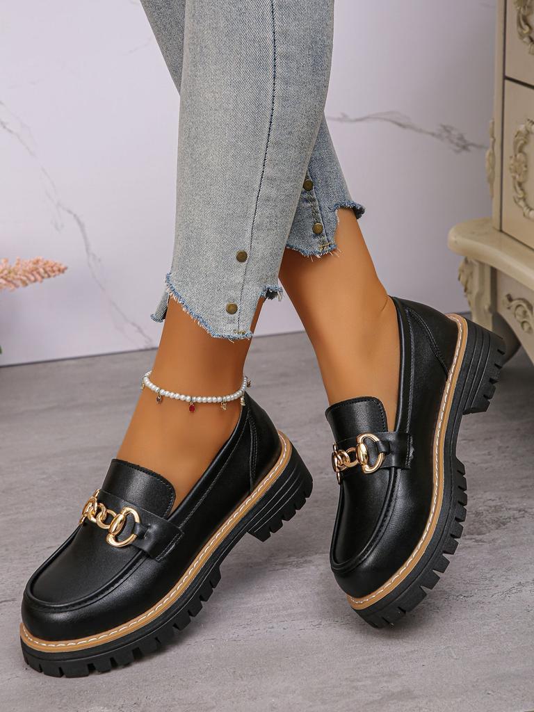 Fashion New Autumn Loafers for Women, Large-sized, Casual and Comfortable, British-style Women's Shoes with Thick Heels and Thick Soles