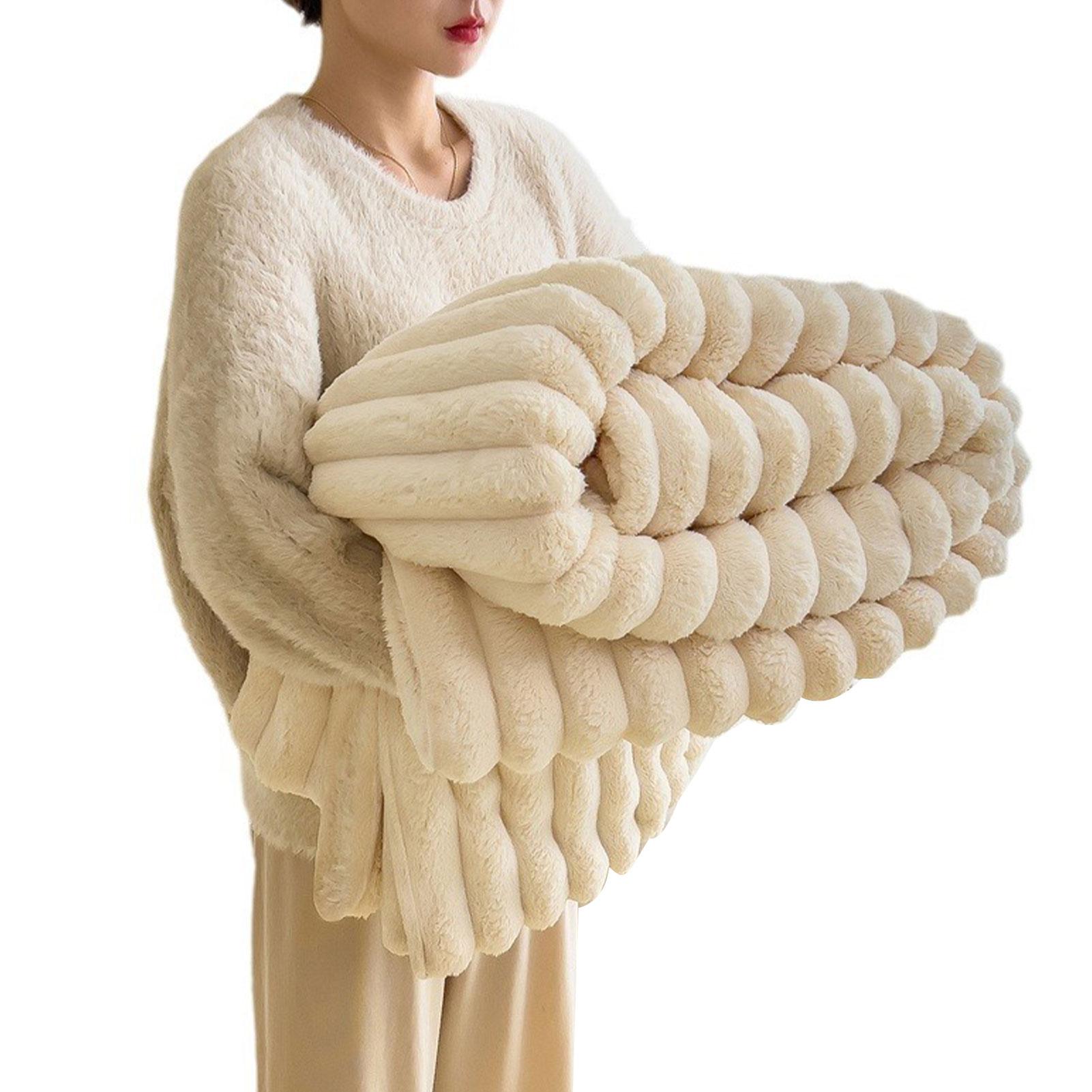 

Однотонный и полосатый диванный плед для всех сезонов, толстый теплый плед из кроличьего плюша, плед для сна