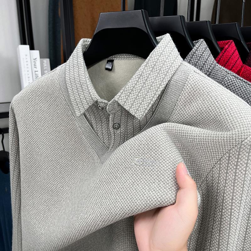 Completo invernale da uomo per le feste, due pezzi, caldo, con velluto interno e colletto a camicia