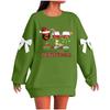 Ladies' Christmas Printed Bow Round Neck Long Sleeved Loose Pullover Sweater Sweatshirt Top