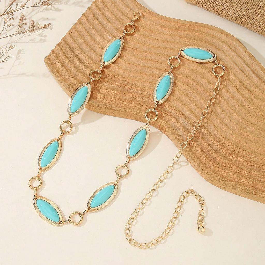 Retro Red Light Luxury Metal Adjustable Oval Waist Chain Women's Belt