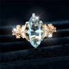 Luxury Female White Tree Leaf Blue Round Zircon Stone Ring Dainty Gold Color Wedding  For Women