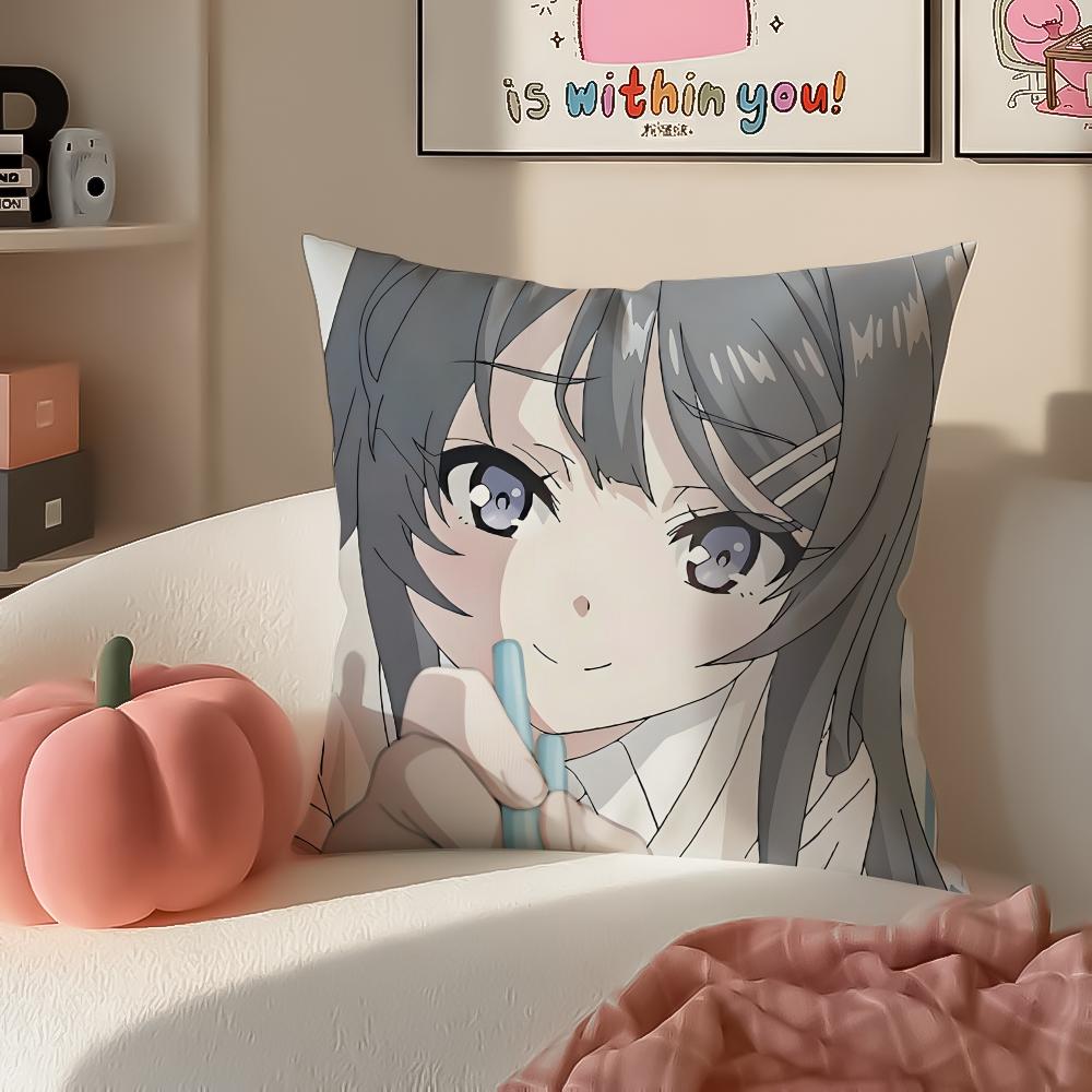 Anime melancholic MMai SSakurajima Sexy Cushion Cover Pillowcase Short Plush Invisible zipper Room Sofa Cushion Cover