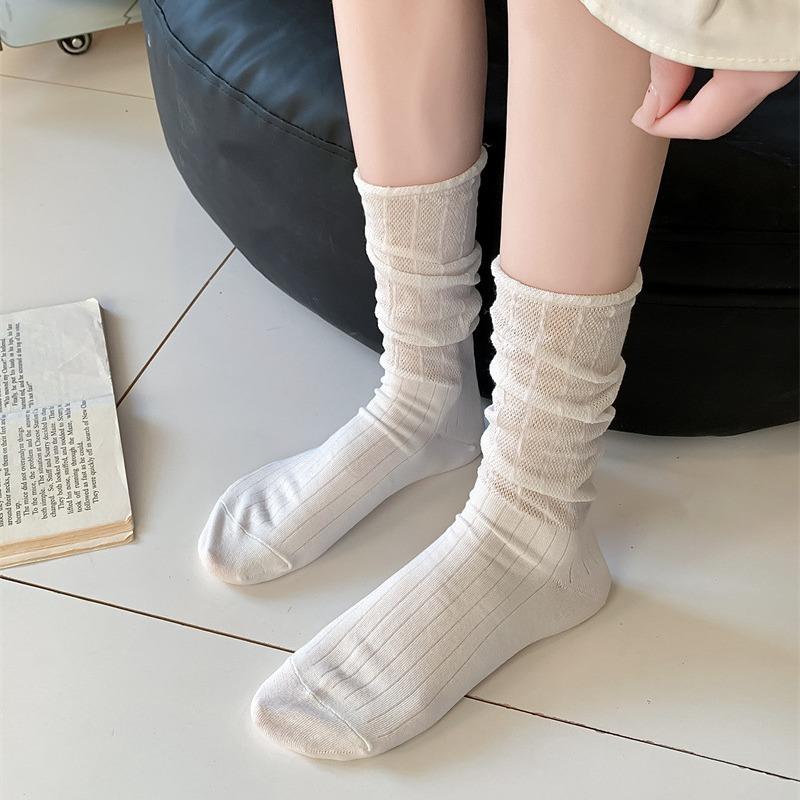 Women Socks Hollow Out Mesh Thin Breathable Summer Loose Long Socks Women Casual Fashion Solid Color Black White Gray Socks Sox