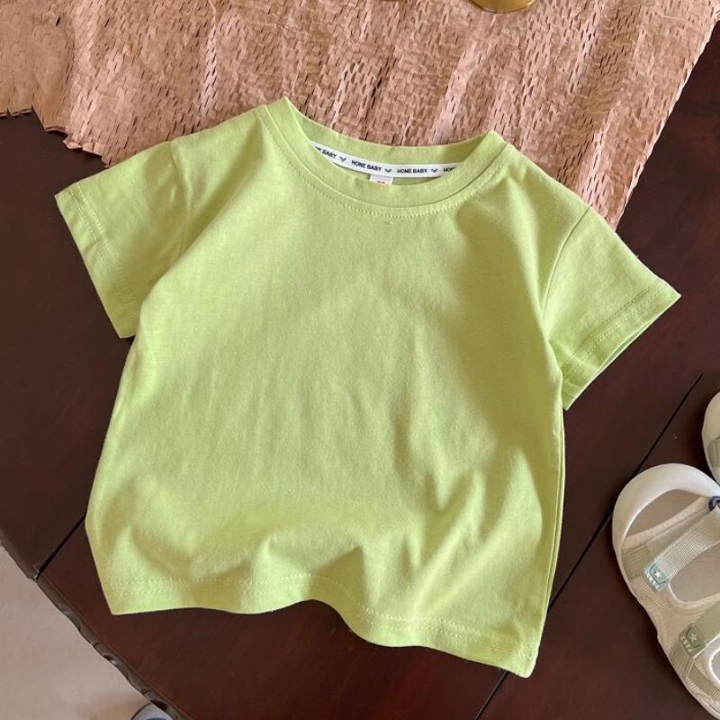 Summer Solid Children Cotton Casual Short Sleeve T-shirts Girls Baby Clothes Kids Boys Toddler Korean Style Tops