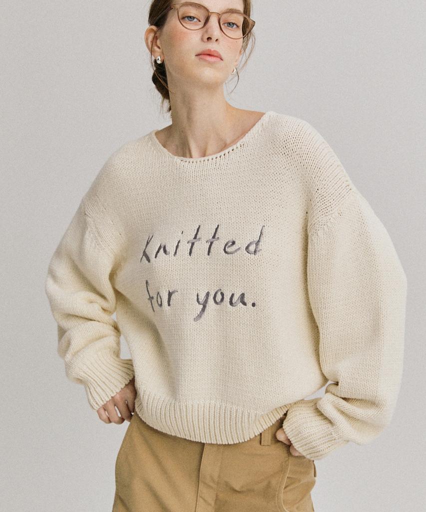 Seuneogeuyu Knitted For You Lettering Soft Cotton Knit Top_Cream Ivory_S M