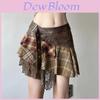 Street Style Punk Rock Womens Asymmetric Plaid Lace Midi Skirt For Summer Fashion