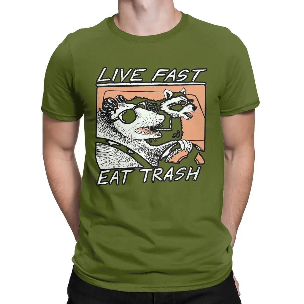 T-shirt Homme Raccoon Graphique Live Fast Eat Trash T-shirt Casual Manches Courtes Col Rond Coton 4XL Vêtements