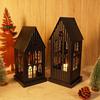 1PC Black White Home Candlestickers Halloween Metal Christmas House Shape Candle Holder Weddings With Gothic Windows Outdoor