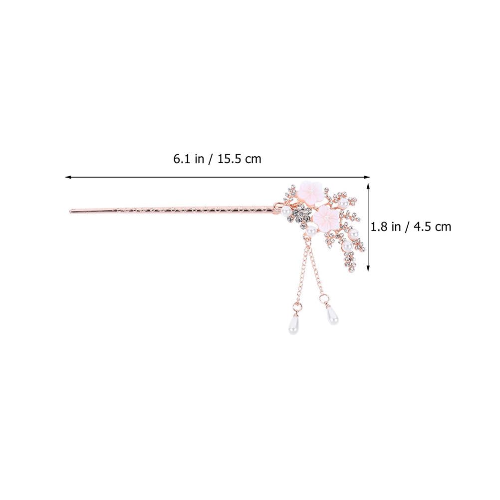 2 Pcs Rhinestone Pearl Flower Hair Stick Chinese Hair Chopsticks Vintage Tassel Hair Pin Chignon Pin Hair Styling Making Accessories for Women