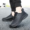Black Leather Men's Thick-soled Lightweight Sneakers Large-size Casual Walking Running Shoes Soft-soled Comfortable Shoes