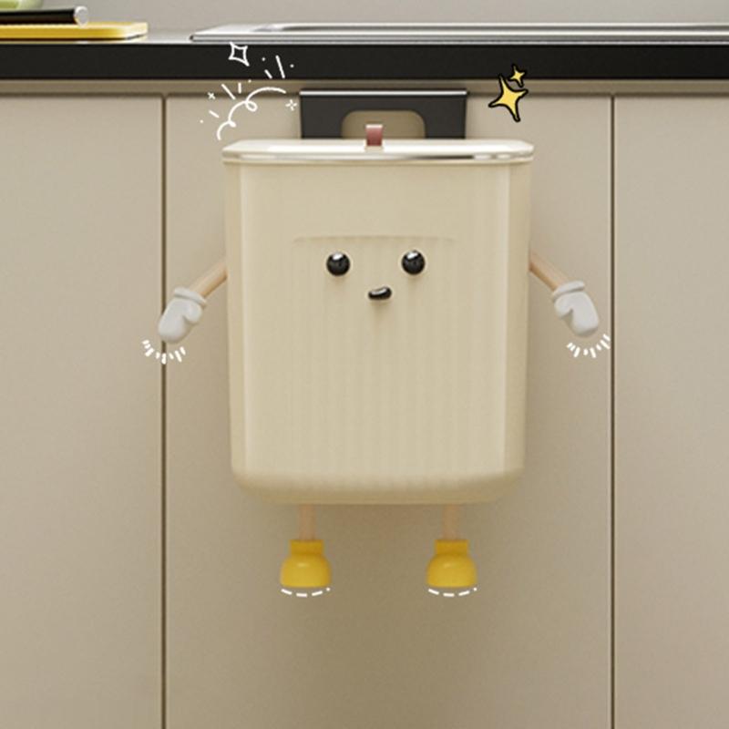 Kitchen Compost Bin Cartoon Hangings Trash Can with Lid Cabinet Door Under Sink Garbage Can for Office Counter Home Decors