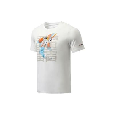 Li Ning Running Series Reflective Print Sports Crew Neck Short Sleeve T-Shirt Men Tops Standard-White ATSR489-2