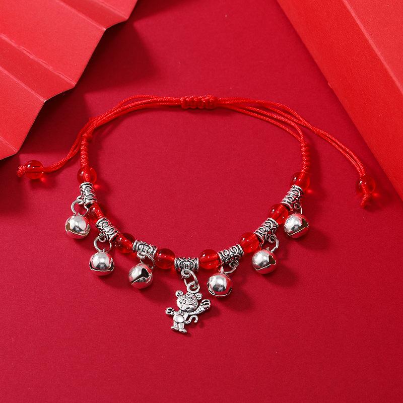 Zodiac red rope woven bell bracelet natal life men's and women's versatile hand rope anklet accessories