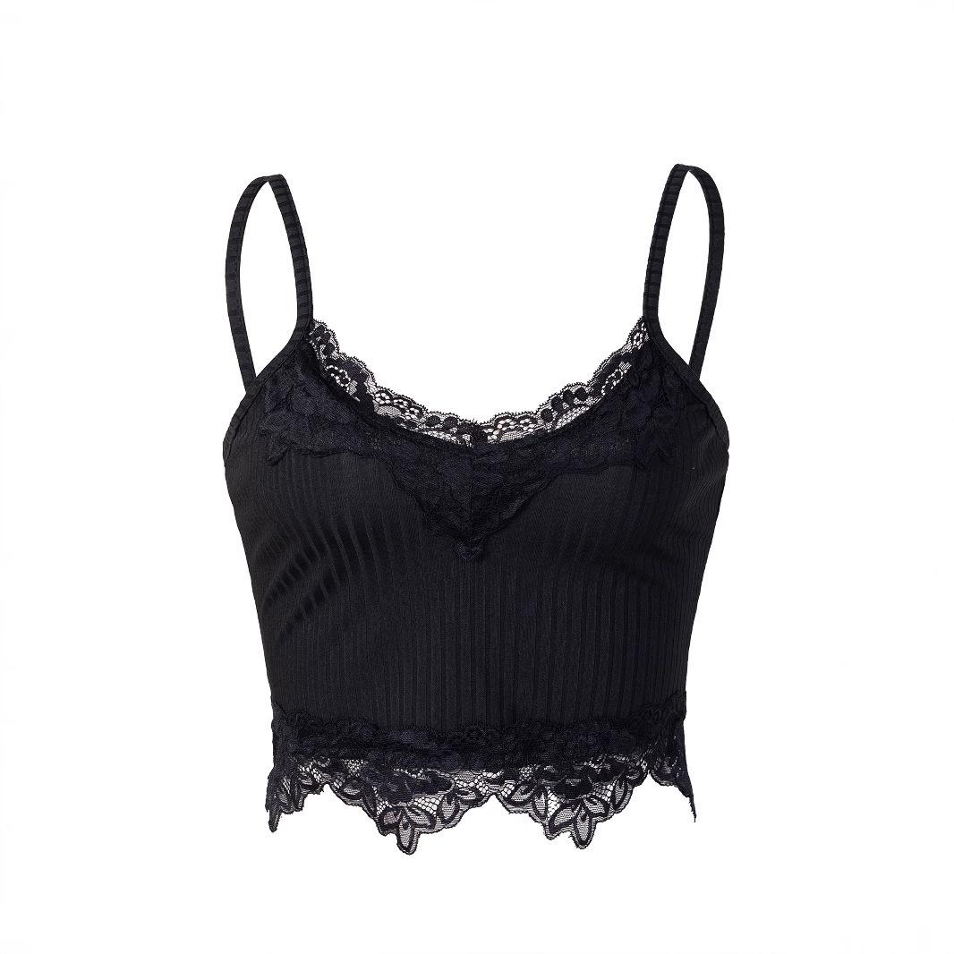 

Женская кружевная майка с V-образным вырезом и кружевным лоскутным узором S чёрный